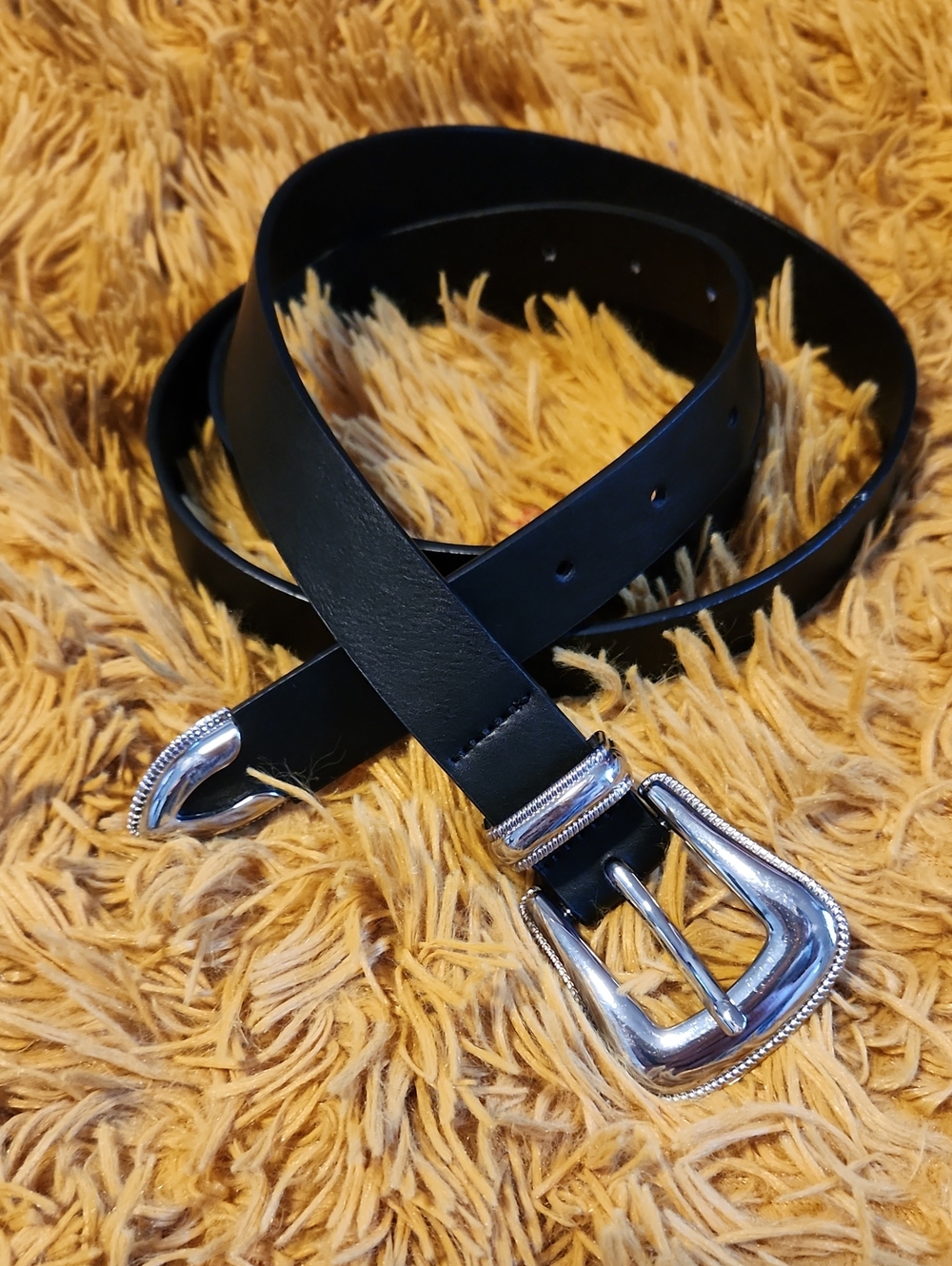 torrid Black Leather Belt with Silver Western Buckle